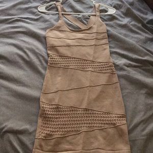 Tan bodycon dress with cross cross back